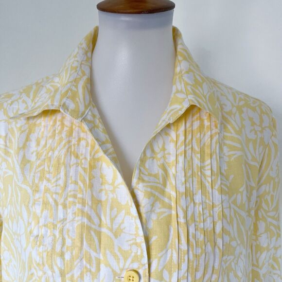 Kim Rogers Size PXL Petite XL Jacket Blazer Yellow Floral Linen 100% Linen - Picture 3 of 16